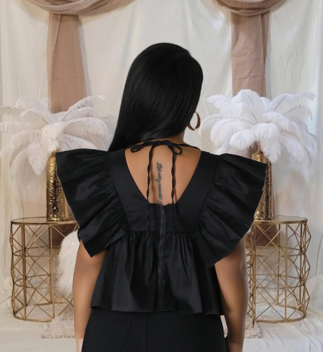 Daniele Plus Ruffle Shirt - Black