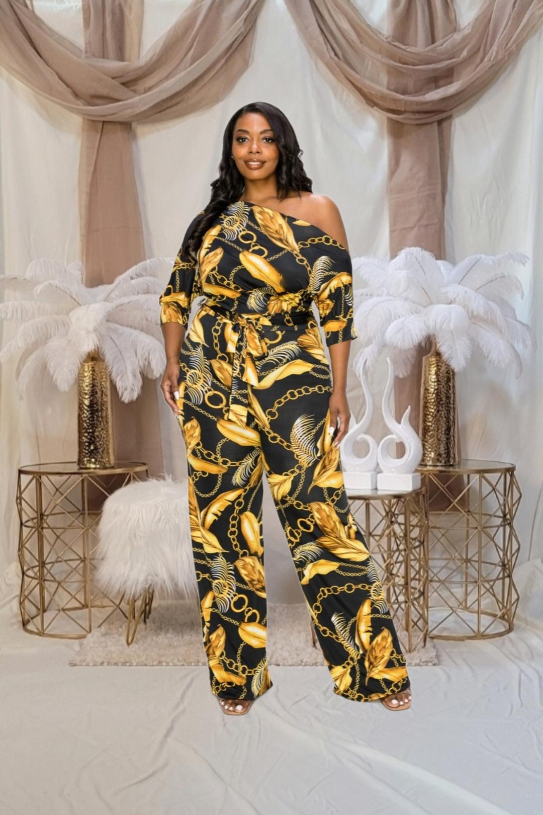 Pamela Plus Jumpsuit - Black & Gold