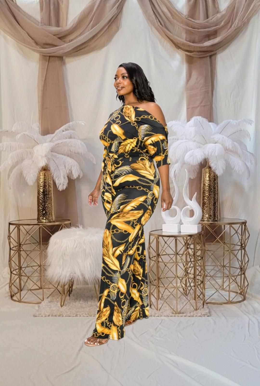 Pamela Plus Jumpsuit - Black & Gold