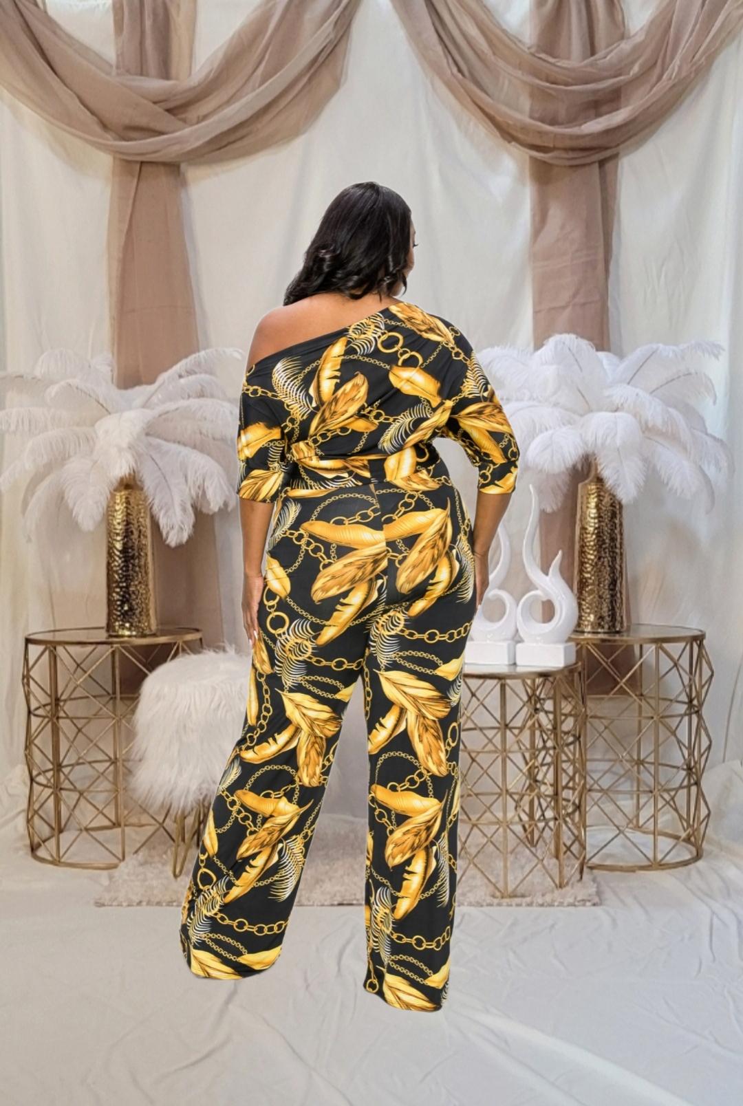 Pamela Plus Jumpsuit - Black & Gold